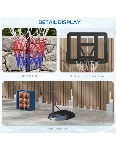 SPORTNOW Height Adjustable Basketball System, Freestanding Basketball Hoop and Stand w/ Wheels, 167-228cm