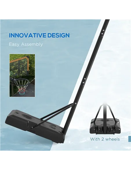 SPORTNOW Height Adjustable Basketball Stand Net Set System, Freestanding Basketball Hoop and Stand with Wheels, 182-213cm - Blac