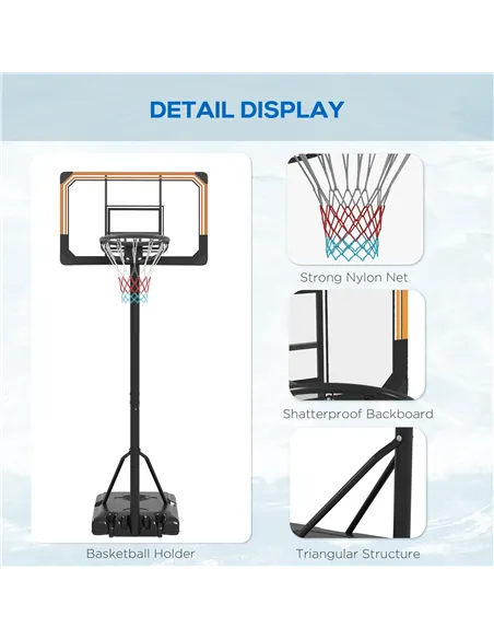 SPORTNOW Height Adjustable Basketball Stand Net Set System, Freestanding Basketball Hoop and Stand with Wheels, 182-213cm - Blac