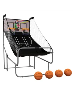 SPORTNOW Foldable Double-Hoop Basketball Arcade Game, with Eight Modes, Four Basketballs, Electronic Scoreboard, Sound Effects