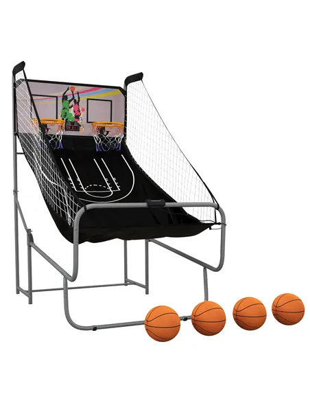 SPORTNOW Foldable Double-Hoop Basketball Arcade Game, with Eight Modes, Four Basketballs, Electronic Scoreboard, Sound Effects