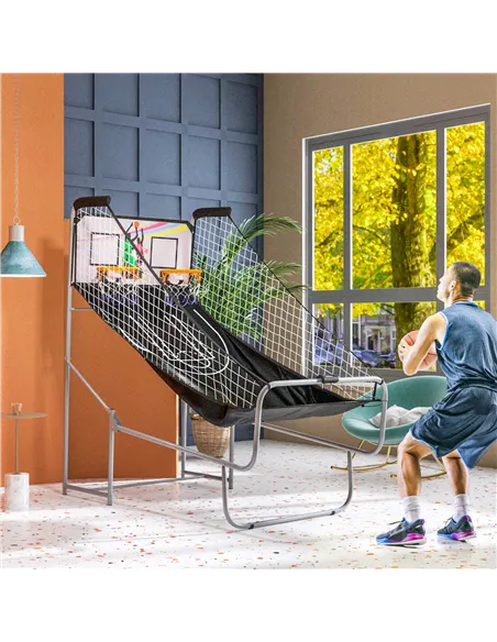 SPORTNOW Foldable Double-Hoop Basketball Arcade Game, with Eight Modes, Four Basketballs, Electronic Scoreboard, Sound Effects