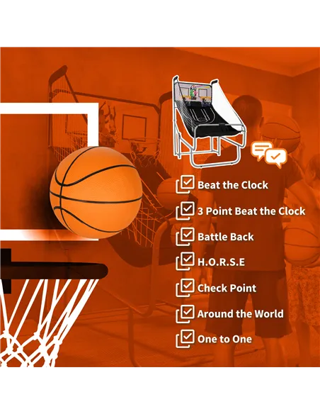 SPORTNOW Foldable Double-Hoop Basketball Arcade Game, with Eight Modes, Four Basketballs, Electronic Scoreboard, Sound Effects