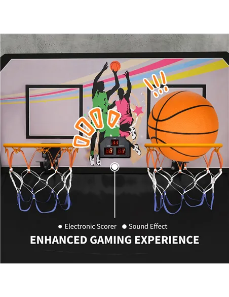 SPORTNOW Foldable Double-Hoop Basketball Arcade Game, with Eight Modes, Four Basketballs, Electronic Scoreboard, Sound Effects