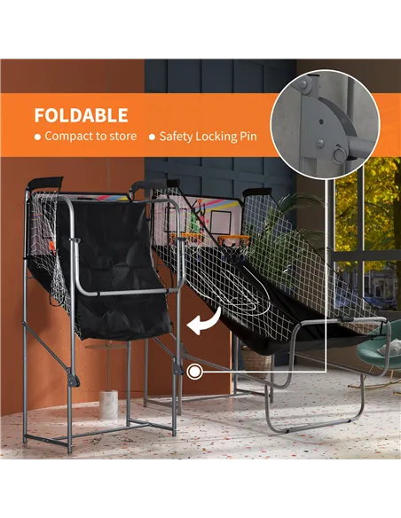 SPORTNOW Foldable Double-Hoop Basketball Arcade Game, with Eight Modes, Four Basketballs, Electronic Scoreboard, Sound Effects