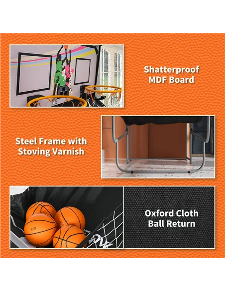 SPORTNOW Foldable Double-Hoop Basketball Arcade Game, with Eight Modes, Four Basketballs, Electronic Scoreboard, Sound Effects