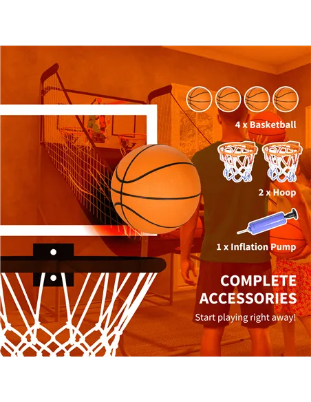 SPORTNOW Foldable Double-Hoop Basketball Arcade Game, with Eight Modes, Four Basketballs, Electronic Scoreboard, Sound Effects