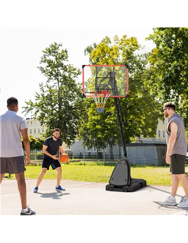 SPORTNOW 2.4-2.9m Adjustable Basketball Hoop and Stand with Weighted Base, Portable on Wheels, Red