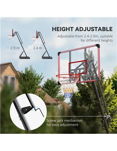 SPORTNOW 2.4-2.9m Adjustable Basketball Hoop and Stand with Weighted Base, Portable on Wheels, Red