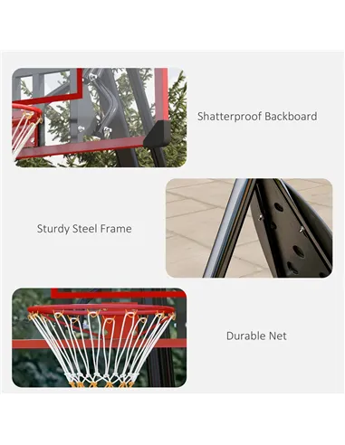 SPORTNOW 2.4-2.9m Adjustable Basketball Hoop and Stand with Weighted Base, Portable on Wheels, Red