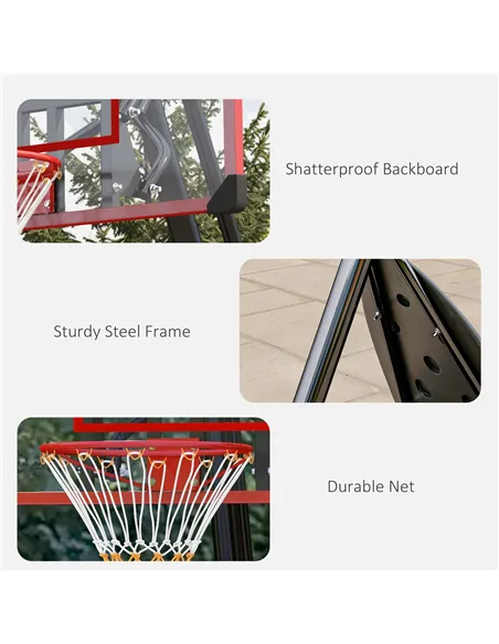 SPORTNOW 2.4-2.9m Adjustable Basketball Hoop and Stand with Weighted Base, Portable on Wheels, Red