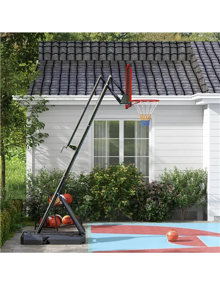 SPORTNOW 2.4-2.9m Adjustable Basketball Hoop and Stand with Weighted Base, Portable on Wheels, Red