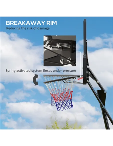 SPORTNOW 245-305cm Adjustable Basketball Hoop and Stand, with Wheels, Black