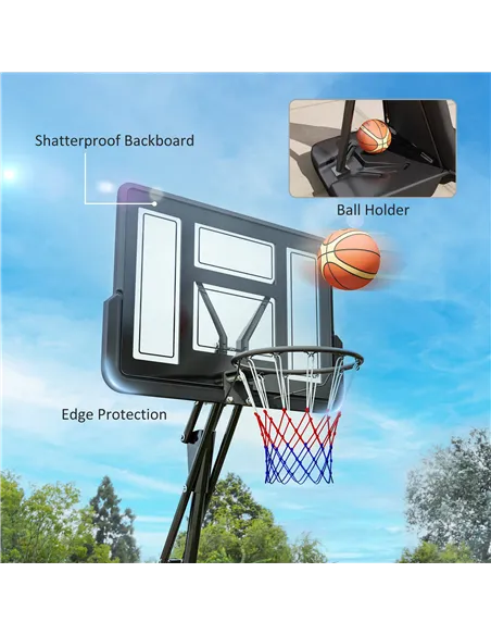 SPORTNOW 245-305cm Adjustable Basketball Hoop and Stand, with Wheels, Black