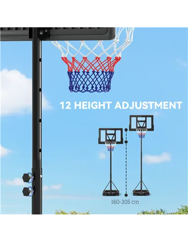 SPORTNOW 2.3-3.05m Basketball Hoop and Stand, with Weighted Base, Wheels, Black