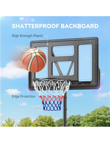 SPORTNOW 2.3-3.05m Basketball Hoop and Stand, with Weighted Base, Wheels, Black