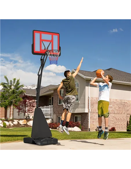 SPORTNOW 245-305cm Adjustable Basketball Hoop and Stand, with Wheels, Red