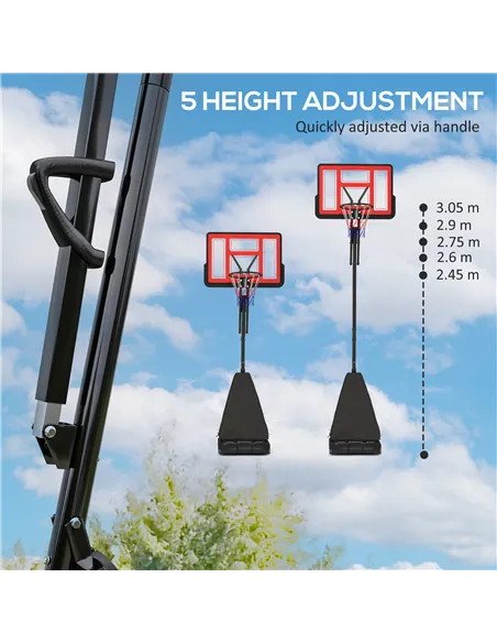 SPORTNOW 245-305cm Adjustable Basketball Hoop and Stand, with Wheels, Red
