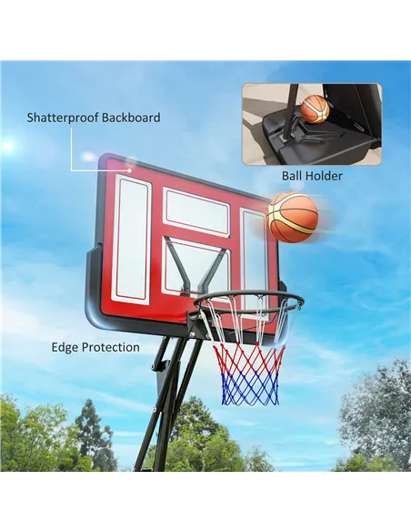 SPORTNOW 245-305cm Adjustable Basketball Hoop and Stand, with Wheels, Red