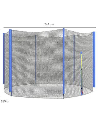 SPORTNOW 8ft Trampoline Net Replacement with 6 Plastic Pole Covers, Weather-Resistant Trampoline Netting Replacement with Zipped