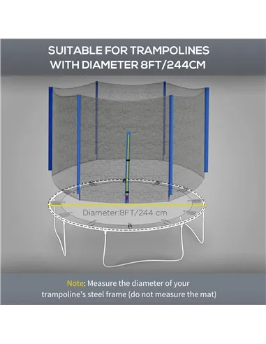 SPORTNOW 8ft Trampoline Net Replacement with 6 Plastic Pole Covers, Weather-Resistant Trampoline Netting Replacement with Zipped