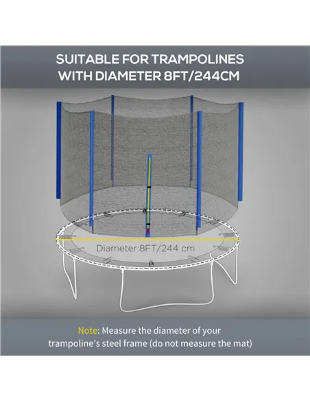 SPORTNOW 8ft Trampoline Net Replacement with 6 Plastic Pole Covers, Weather-Resistant Trampoline Netting Replacement with Zipped