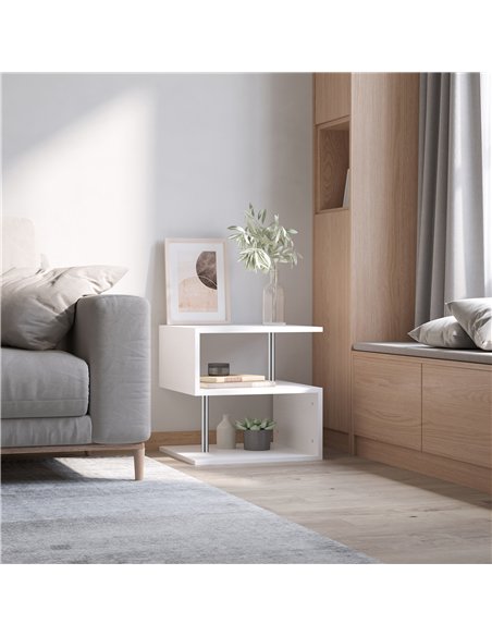 HOMCOM Wooden S Shape Cube Coffee Table 2 Tier Storage Shelves Organizer Office Bookcase Living Room End Desk Stand Display (Whi