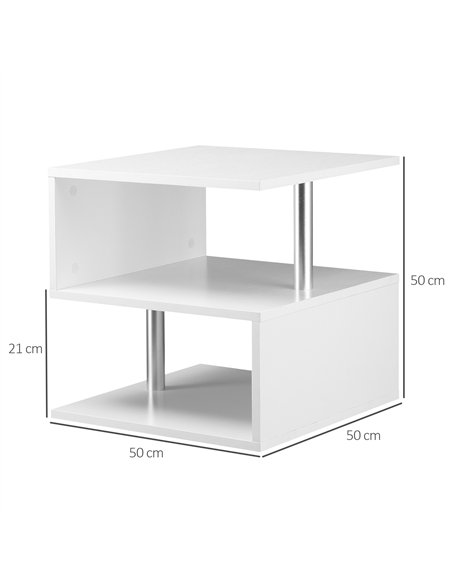 HOMCOM Wooden S Shape Cube Coffee Table 2 Tier Storage Shelves Organizer Office Bookcase Living Room End Desk Stand Display (Whi