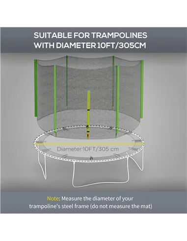 SPORTNOW 10ft Trampoline Net Replacement with 6 Plastic Pole Covers, Weather-Resistant Trampoline Netting Replacement with Zippe