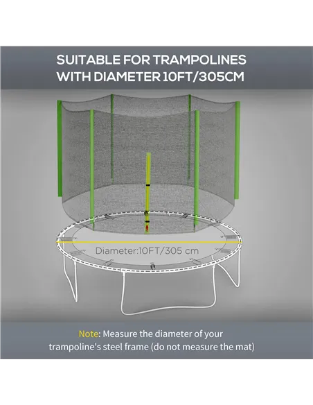 SPORTNOW 10ft Trampoline Net Replacement with 6 Plastic Pole Covers, Weather-Resistant Trampoline Netting Replacement with Zippe