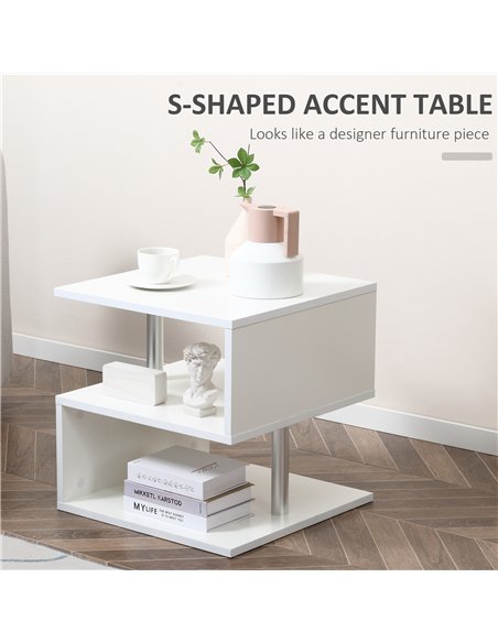 HOMCOM Wooden S Shape Cube Coffee Table 2 Tier Storage Shelves Organizer Office Bookcase Living Room End Desk Stand Display (Whi
