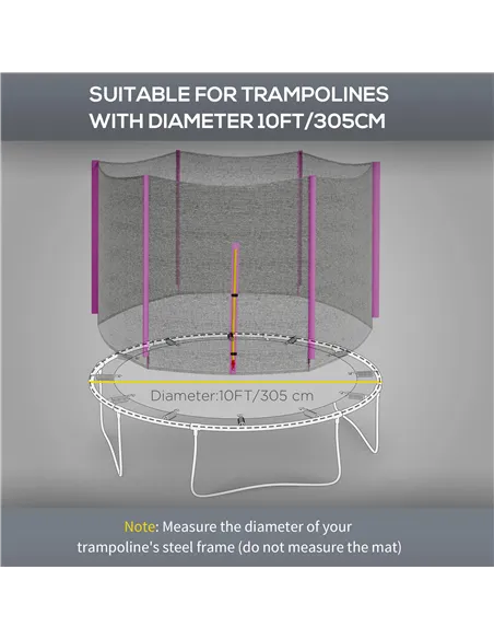 SPORTNOW 10ft Trampoline Net Replacement with 6 Plastic Pole Covers, Weather-Resistant Trampoline Netting Replacement with Zippe