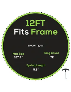 SPORTNOW Replacement Trampoline Mat with Spring Pull Tool, 72 V-Hooks, for 12ft Trampoline using 14cm Springs, Green