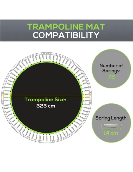 SPORTNOW Replacement Trampoline Mat with Spring Pull Tool, 72 V-Hooks, for 12ft Trampoline using 14cm Springs, Green