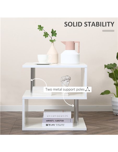HOMCOM Wooden S Shape Cube Coffee Table 2 Tier Storage Shelves Organizer Office Bookcase Living Room End Desk Stand Display (Whi