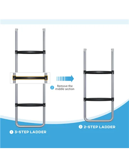 SPORTNOW Galvanised Steel Trampoline Ladder, 2 Steps/3 Steps Outdoor Trampoline Accessories for 6ft, 8ft, 10ft, 12ft, 13ft, 14ft