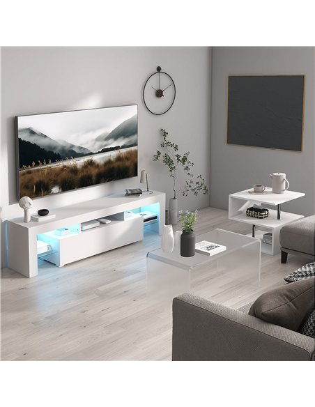 HOMCOM Wooden S Shape Cube Coffee Table 2 Tier Storage Shelves Organizer Office Bookcase Living Room End Desk Stand Display (Whi