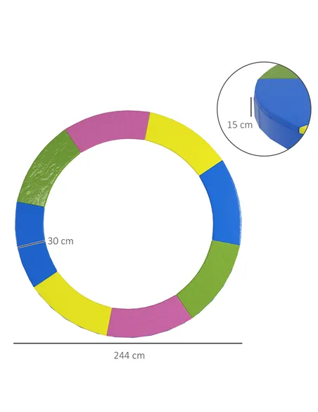 SPORTNOW 8FT Trampoline Spring Cover, Plastic Trampoline Pad Replacement with Elastic Cord, Waterproof, UV Resistant and Tear-Re