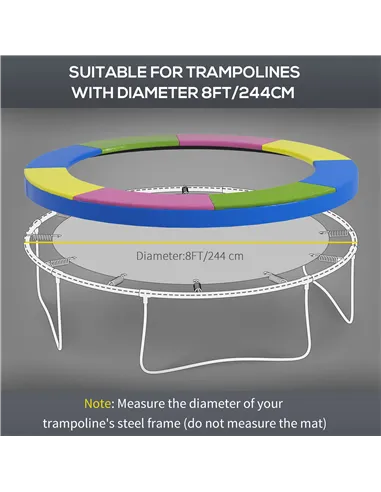 SPORTNOW 8FT Trampoline Spring Cover, Plastic Trampoline Pad Replacement with Elastic Cord, Waterproof, UV Resistant and Tear-Re