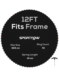 SPORTNOW Replacement Trampoline Mat with Spring Pull Tool, 72 V-Hooks, for 12ft Trampoline using 14cm Springs, Black