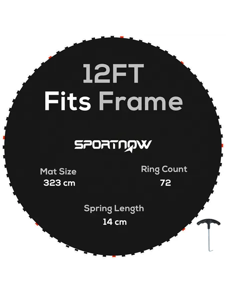 SPORTNOW Replacement Trampoline Mat with Spring Pull Tool, 72 V-Hooks, for 12ft Trampoline using 14cm Springs, Black