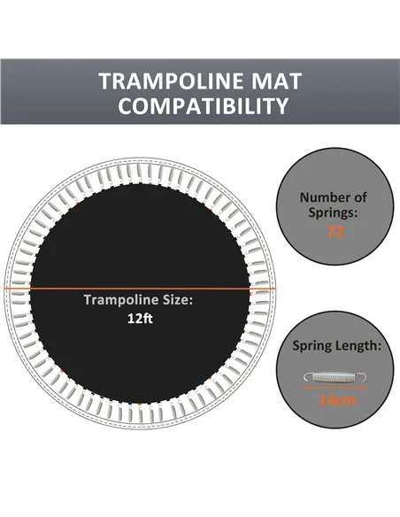 SPORTNOW Replacement Trampoline Mat with Spring Pull Tool, 72 V-Hooks, for 12ft Trampoline using 14cm Springs, Black