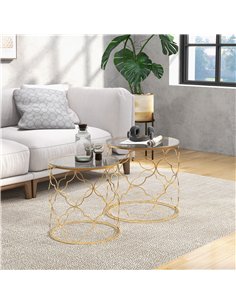 HOMCOM Nesting Tables Set of 2, Modern Stacking Side End Table with Tempered Glass Top, Metal Frame for Living Room Bedroom Offi 2
