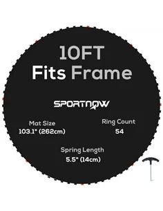 SPORTNOW Trampoline Replacement Mat with Spring Pull Tool, 54 V-Hooks, for 10ft Trampoline using 14cm Springs, Black