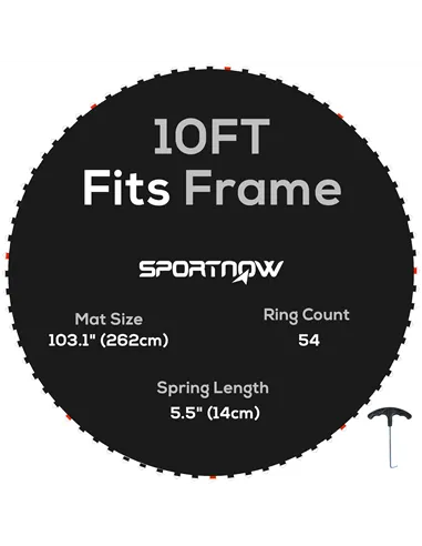 SPORTNOW Trampoline Replacement Mat with Spring Pull Tool, 54 V-Hooks, for 10ft Trampoline using 14cm Springs, Black