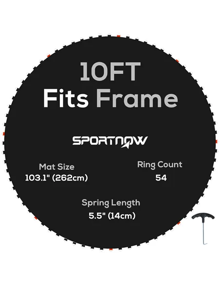 SPORTNOW Trampoline Replacement Mat with Spring Pull Tool, 54 V-Hooks, for 10ft Trampoline using 14cm Springs, Black