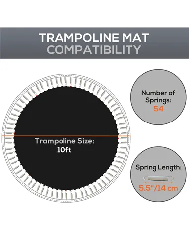 SPORTNOW Trampoline Replacement Mat with Spring Pull Tool, 54 V-Hooks, for 10ft Trampoline using 14cm Springs, Black