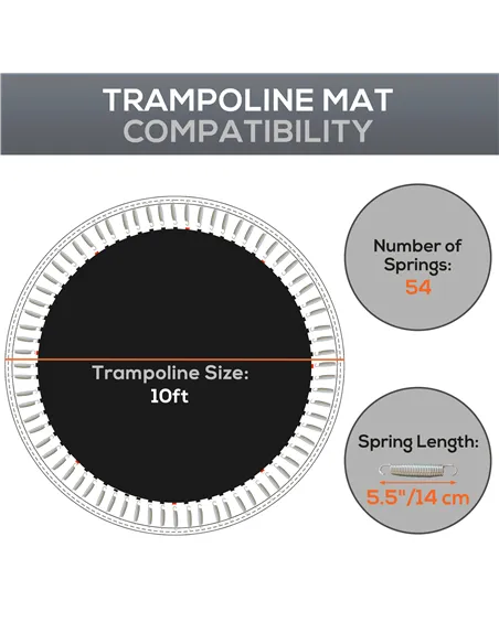 SPORTNOW Trampoline Replacement Mat with Spring Pull Tool, 54 V-Hooks, for 10ft Trampoline using 14cm Springs, Black