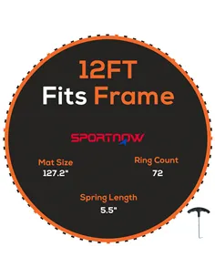 SPORTNOW Replacement Trampoline Mat with Spring Pull Tool, 72 V-Hooks, for 12ft Trampoline using 14cm Springs, Orange