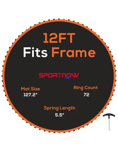 SPORTNOW Replacement Trampoline Mat with Spring Pull Tool, 72 V-Hooks, for 12ft Trampoline using 14cm Springs, Orange